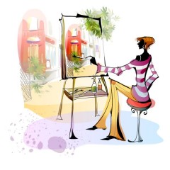Девушка рисует городской пейзаж